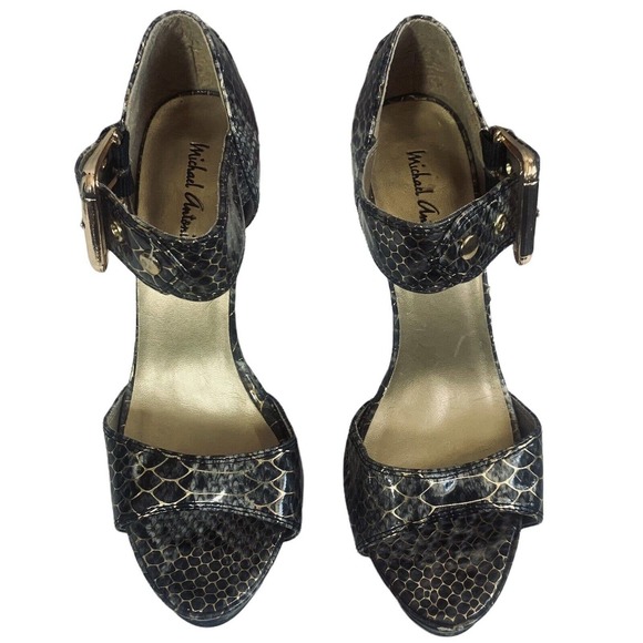 Michael Antonio Womens 4" Stiletto Pumps Snake Print Black /Metallic Gold Sz 8 - Picture 2 of 11